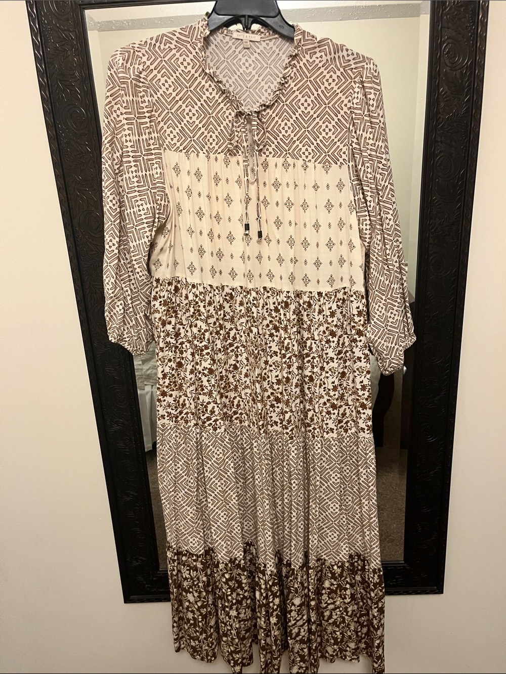 Boho Tiered Maxi Dress in Cream and Brown